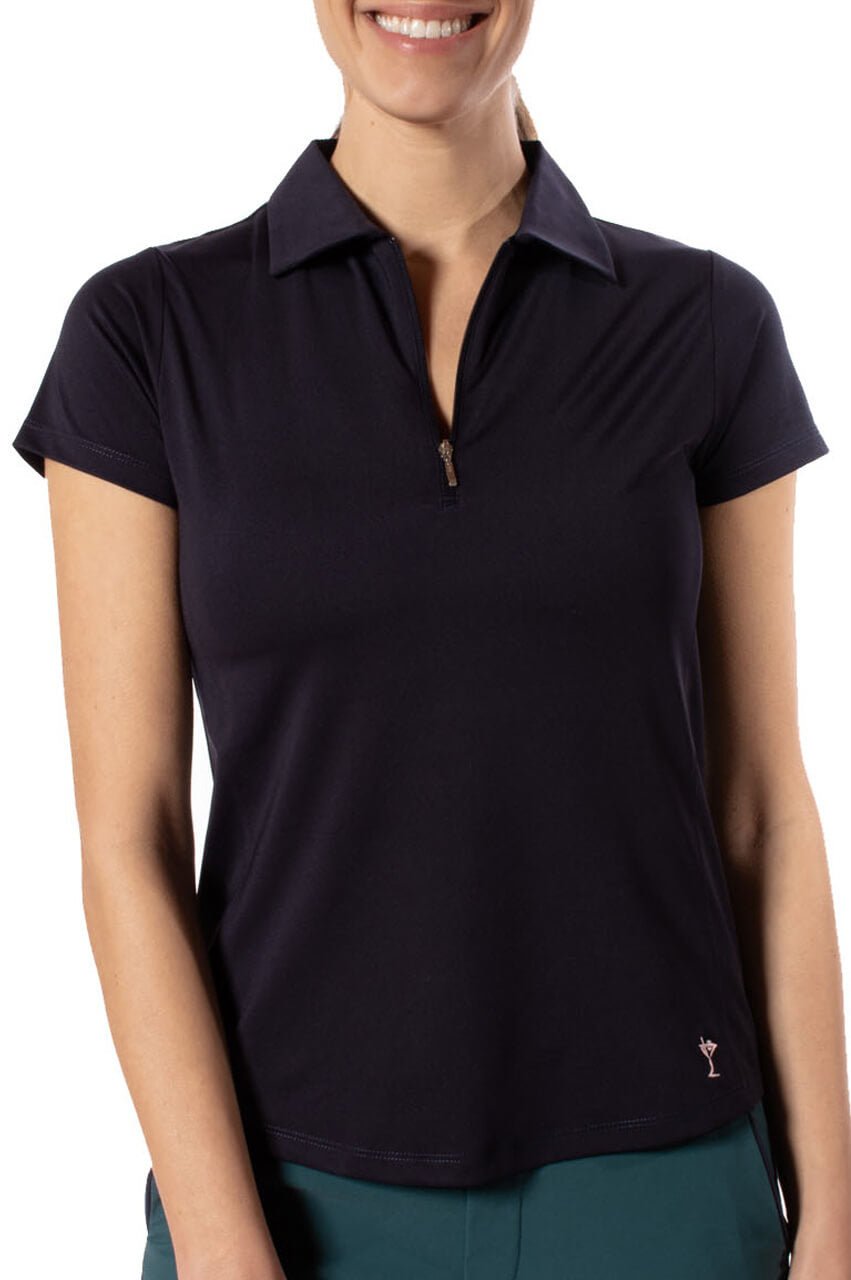 Golftini | Navy Short Sleeve Zip Stretch Polo | Women's Golf Polo