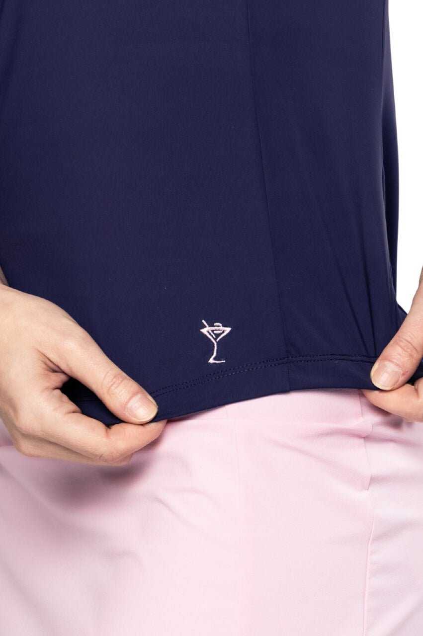 Navy/Rose Pink Sleeveless Cool Girl Mock Polo - GolftiniTops