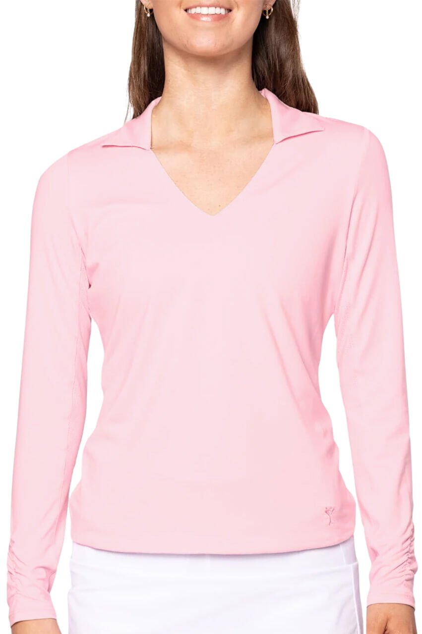 Rose Pink Long Sleeve Lisa Sport Polo - GolftiniTops