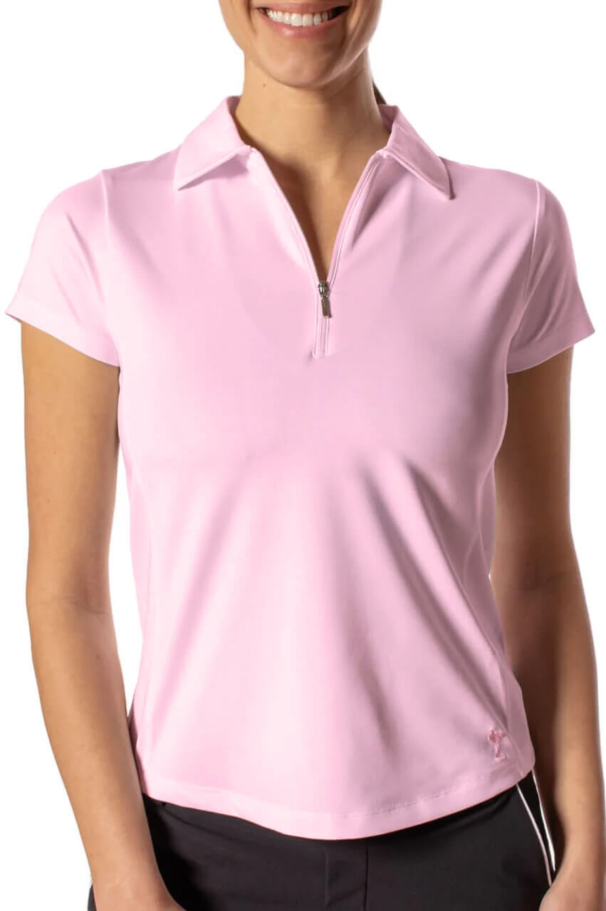 Women's Rose Pink Short Sleeve Zip Stretch Polo - Golftini