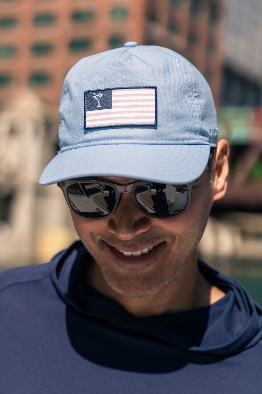 Seersucker Blue Martini Flag Hat - GolftiniHats & Visors