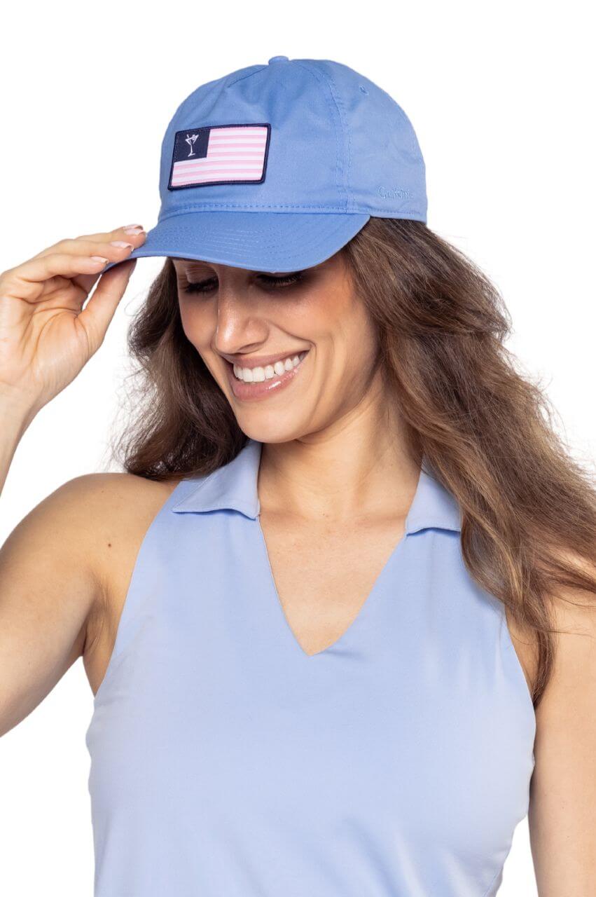 Seersucker Blue Martini Flag Hat - GolftiniHats & Visors