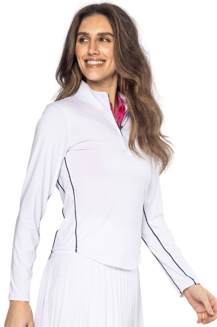 Women's White Nylon Sport Pullover | Women's Quarter-Zip by Golftini
