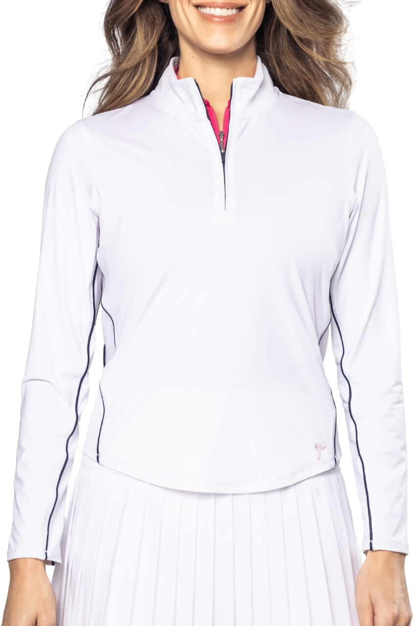 Women's White Nylon Sport Pullover | Women's Quarter-Zip by Golftini