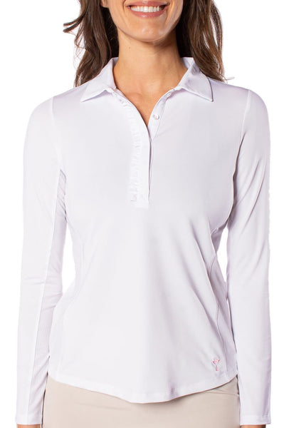 white long sleeve polo dress 7DIAMONDS Women's Core Long Sleeve Polo Shirt Dress in Ivory | Size Medium