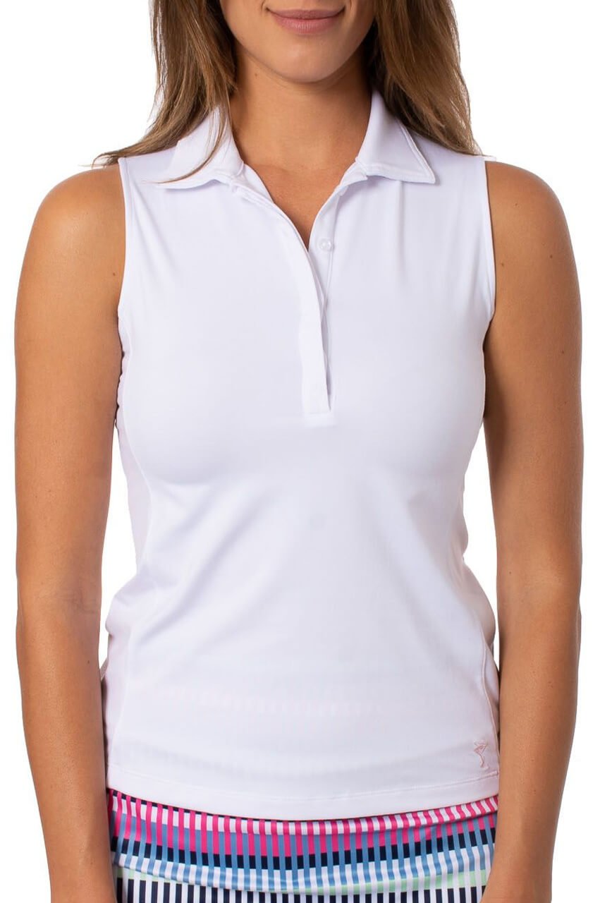 White Sleeveless Fabulous Polo - GolftiniTops