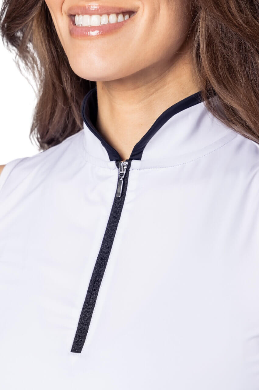 White/Black Long Sleeve Cool Girl Mock Polo - GolftiniTops