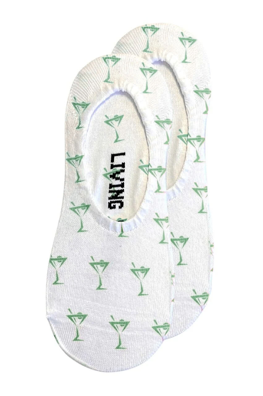 Women's White/Kelly Green Dancing Martini No - Show Socks - GolftiniAccessories
