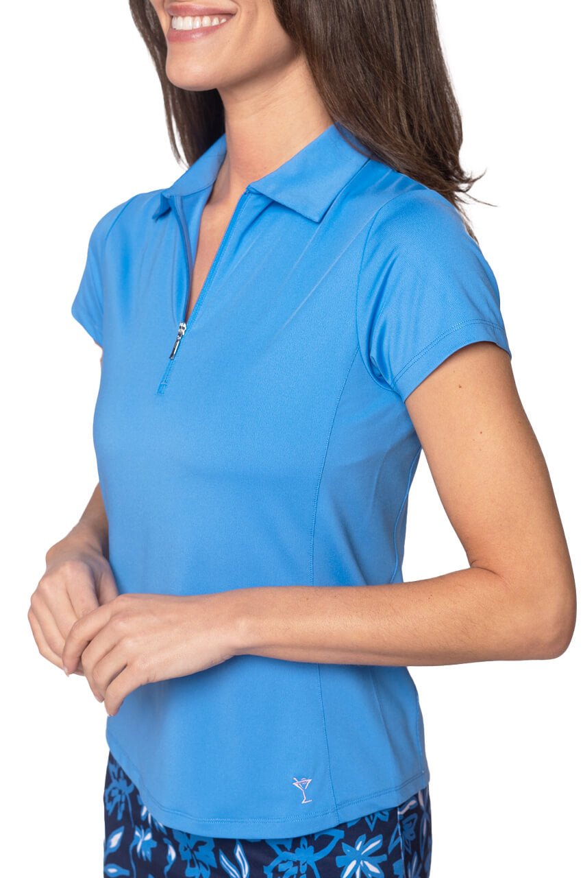 Zoo Blue Short Sleeve Zip Polo - GolftiniTops