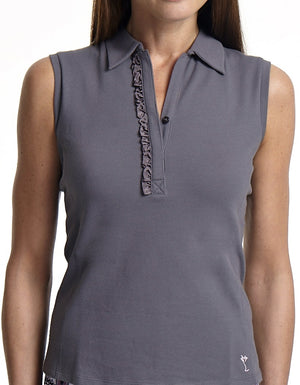 Women's Sleeveless Stretch Cotton Ruffle Polo | More Colors Available