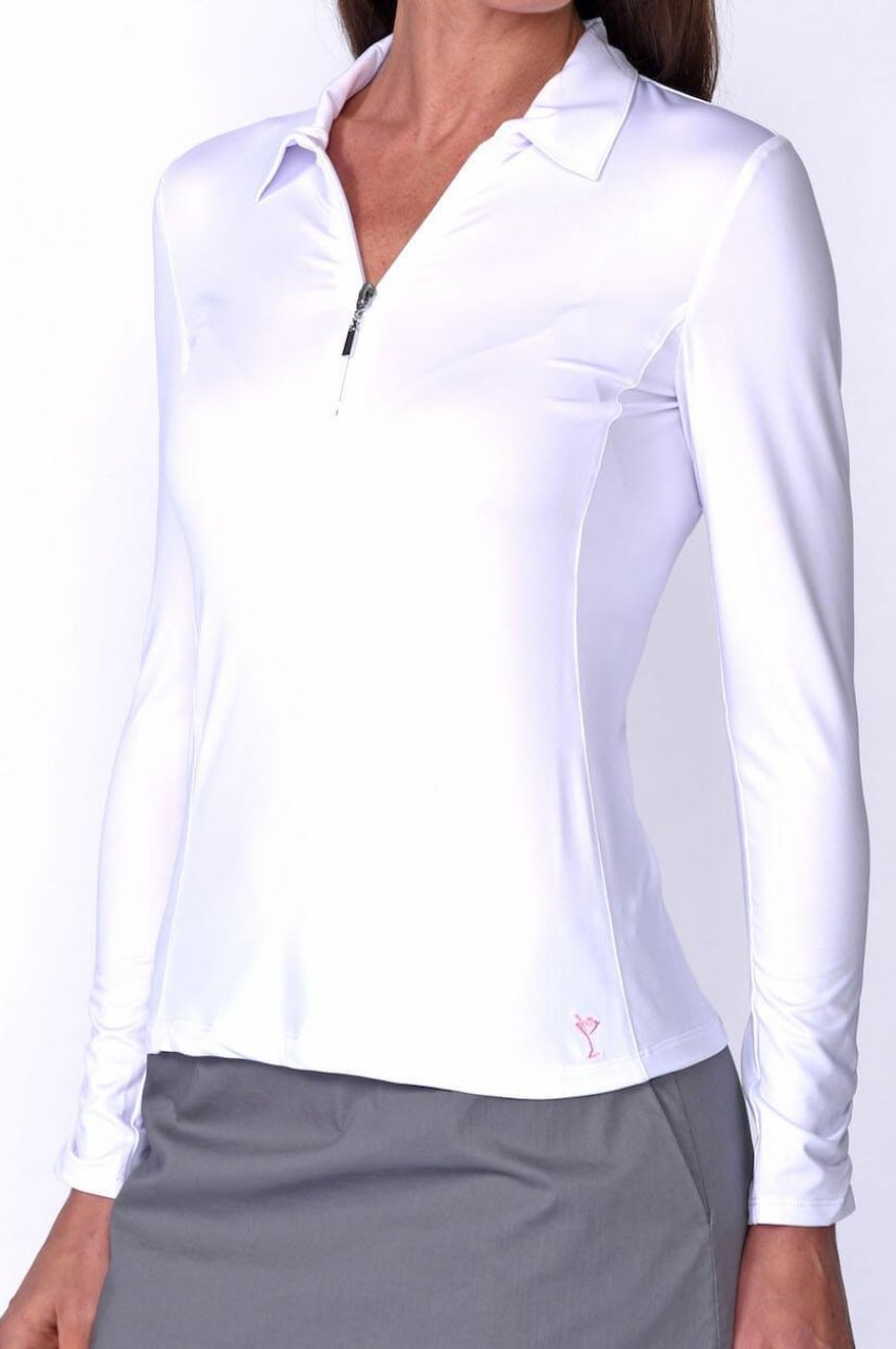 Long Sleeve Zip Tech Polo - White