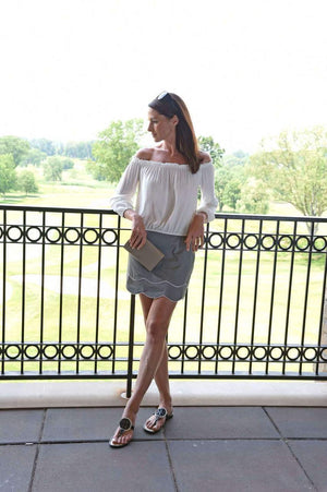 Women's Truth or Dare Grey & White Stretch Cotton Skort (Comes in 2 Lengths)