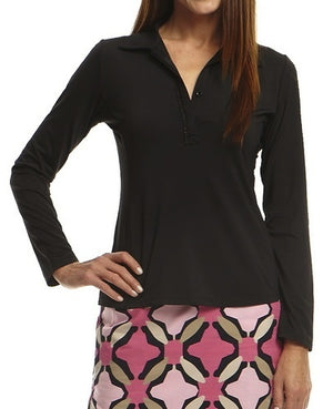 Women's Long Sleeve Ruffle Tech Polo - Black