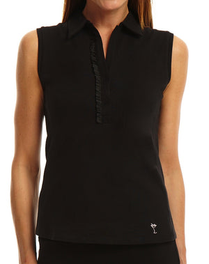 Women's Sleeveless Stretch Cotton Ruffle Polo | More Colors Available