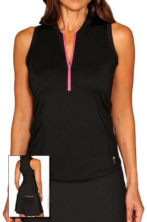 Women's Racerback Tech Top - Black with Hot Pink Zipper