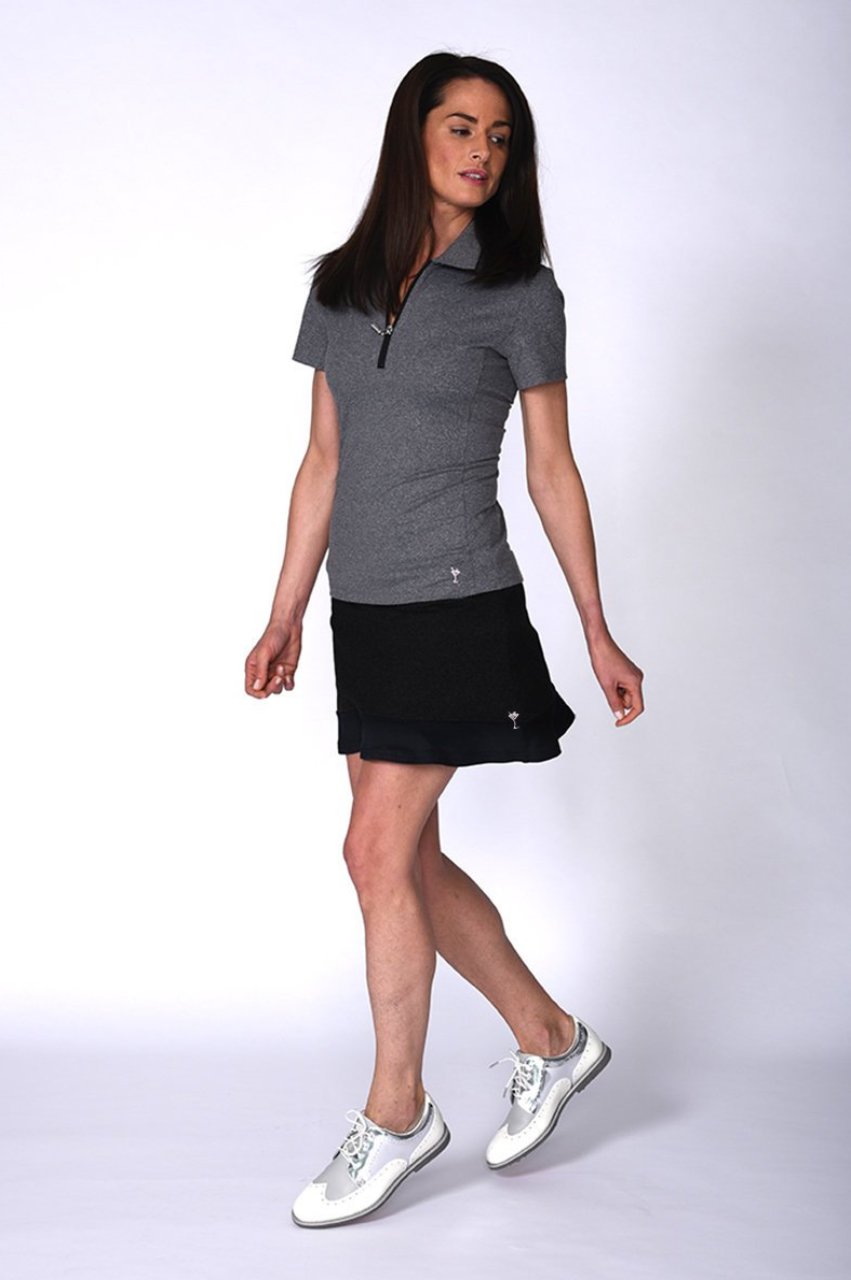 Women's Short Sleeve Zip Tech Polo - Heather Grey