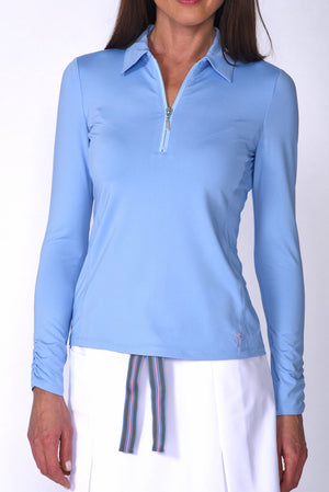 Women's Long Sleeve Zip Tech Polo - Light Blue