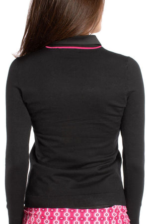 Cute Black golf sweater with stylish hot pink skirt