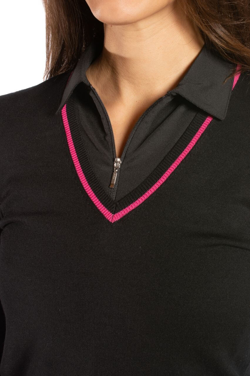 Womens Black and hot pink varsity golf sweater