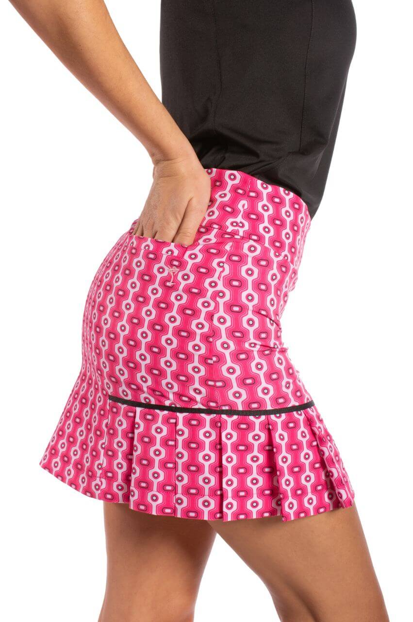 Hot Pink White and Black Pretty golf skirt with matching pink polo