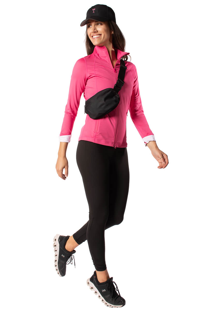 Women's pink sport jacket with stretch and thumbholes