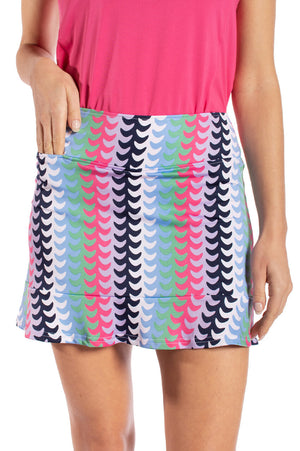 womens pretty skort in lavender sky blue green white navy with hot pink matching golf outfit