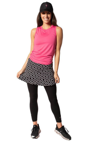 Womens hot pink sport tank top and matching cute Polka Dot skirt design with Black leggings