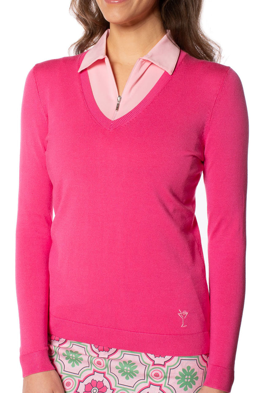 Hot Pink Stretch V-Neck Sweater