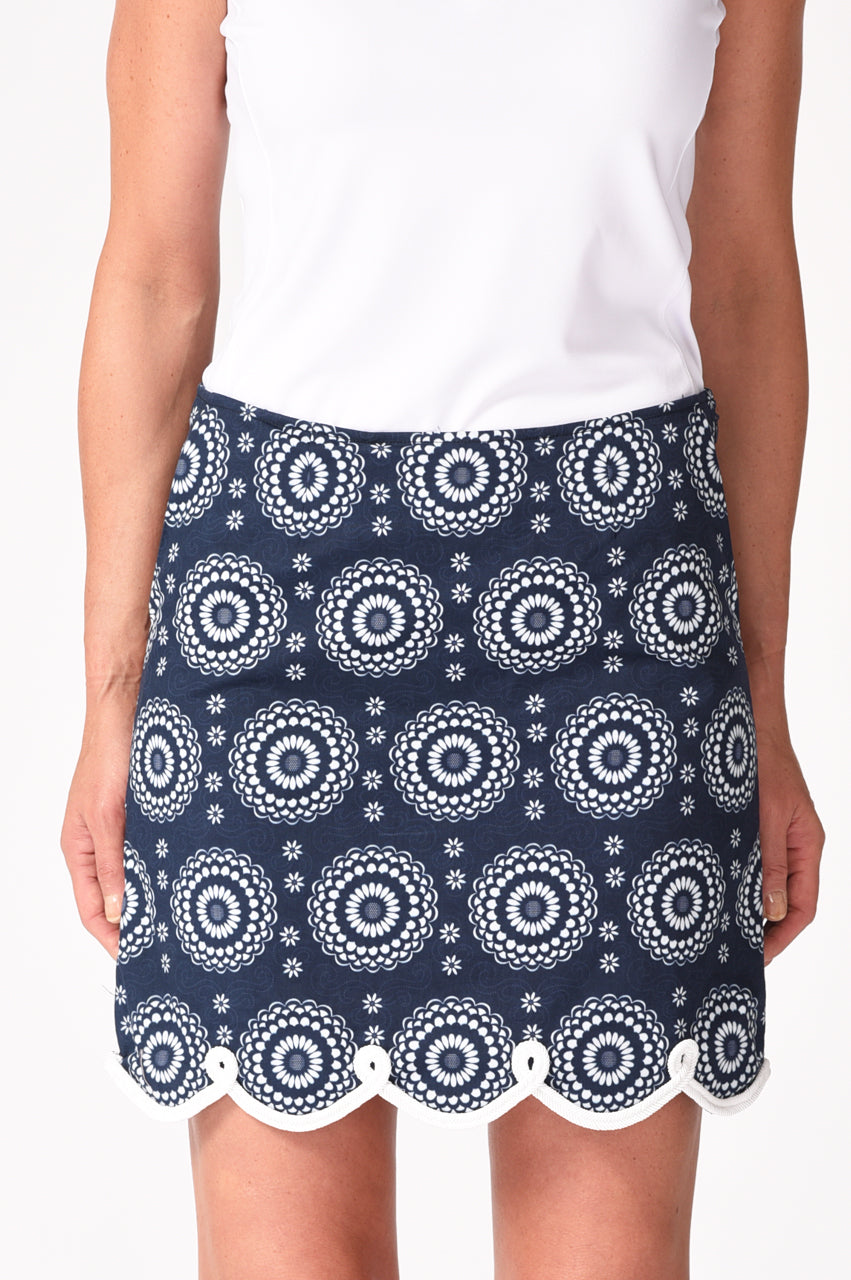 Navy Medallion Stretch Cotton Skort | Jump Rope | Available in 2 Lengths