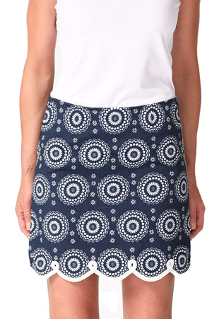 Navy Medallion Stretch Cotton Skort | Jump Rope | Available in 2 Lengths