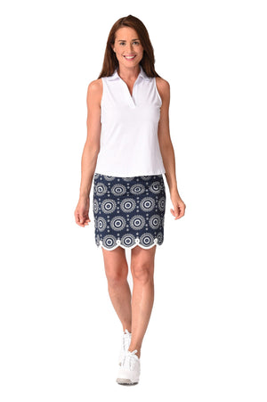 Navy Medallion Stretch Cotton Skort | Jump Rope | Available in 2 Lengths