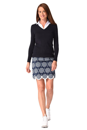 Navy Medallion Stretch Cotton Skort | Jump Rope | Available in 2 Lengths