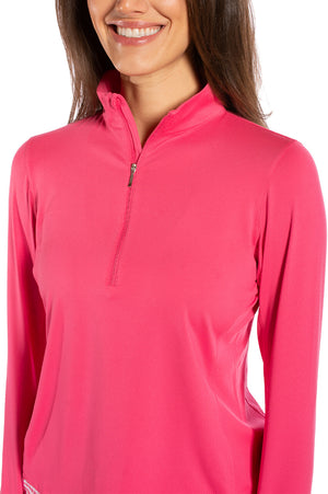 Women's pink pullover with quarter zip collar