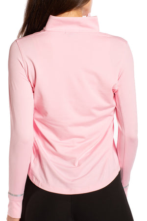 Womens pink pullover with silver accents on cuffs