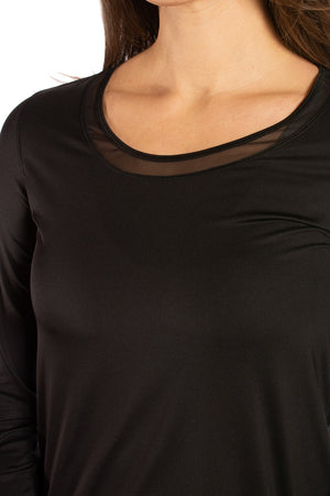 Cute black long sleeve mesh polo with detailed trim collar
