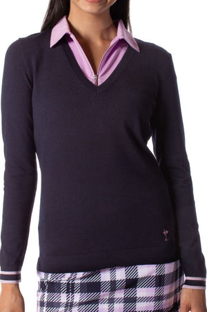 Womens Navy and Lavender fashion trim golf sweater