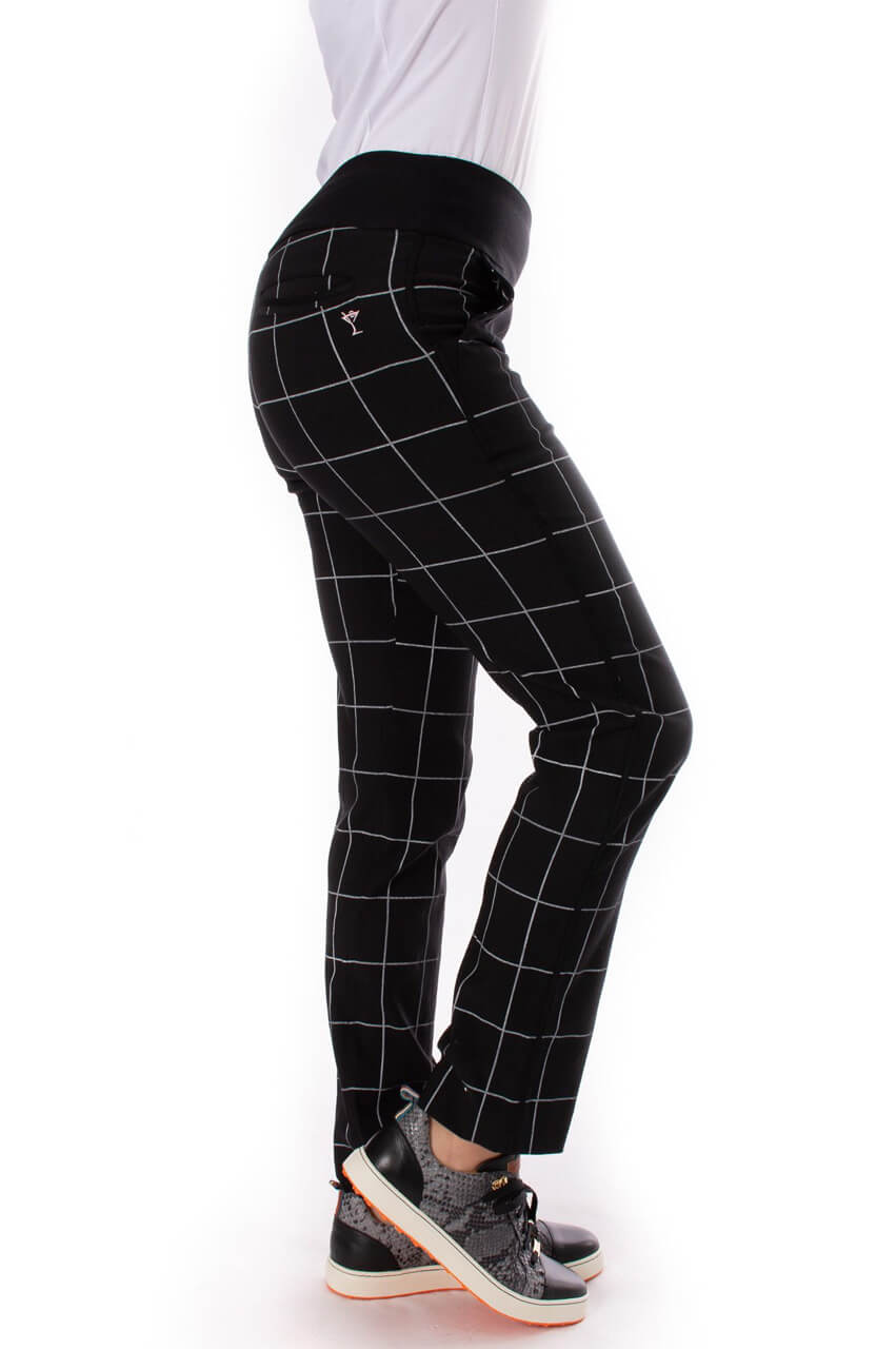 Golftini  Trophy Pull-On Stretch Black/White Twill- Woman's Golf Pant