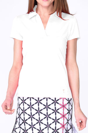 White Short Sleeve Stretch Cotton Mesh Polo