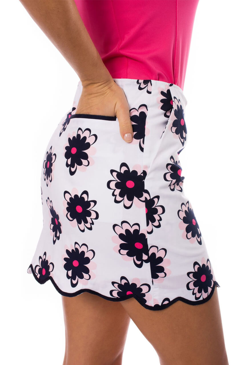 White Floral Scalloped Stretch Cotton Skort | Snow Cone | Available in 2 Lengths