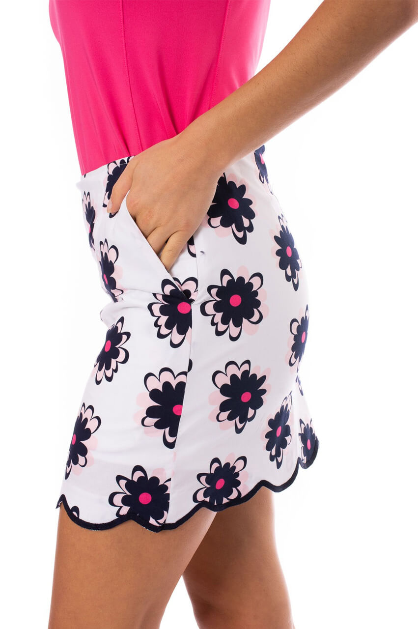 White Floral Scalloped Stretch Cotton Skort | Snow Cone | Available in 2 Lengths
