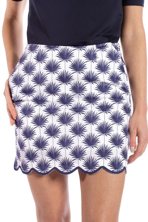 Stretch cotton golf skort in navy and white with two deep side pockets