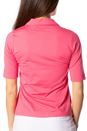 Women's ultra soft pink elbow length golf polo