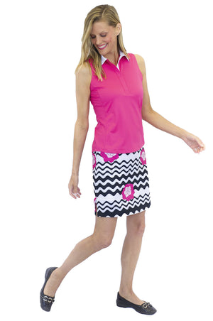 Hot Pink Sleeveless Contrast Tech Polo