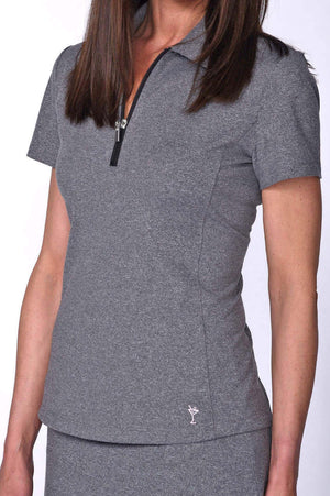 Women's Short Sleeve Zip Tech Polo - Heather Grey