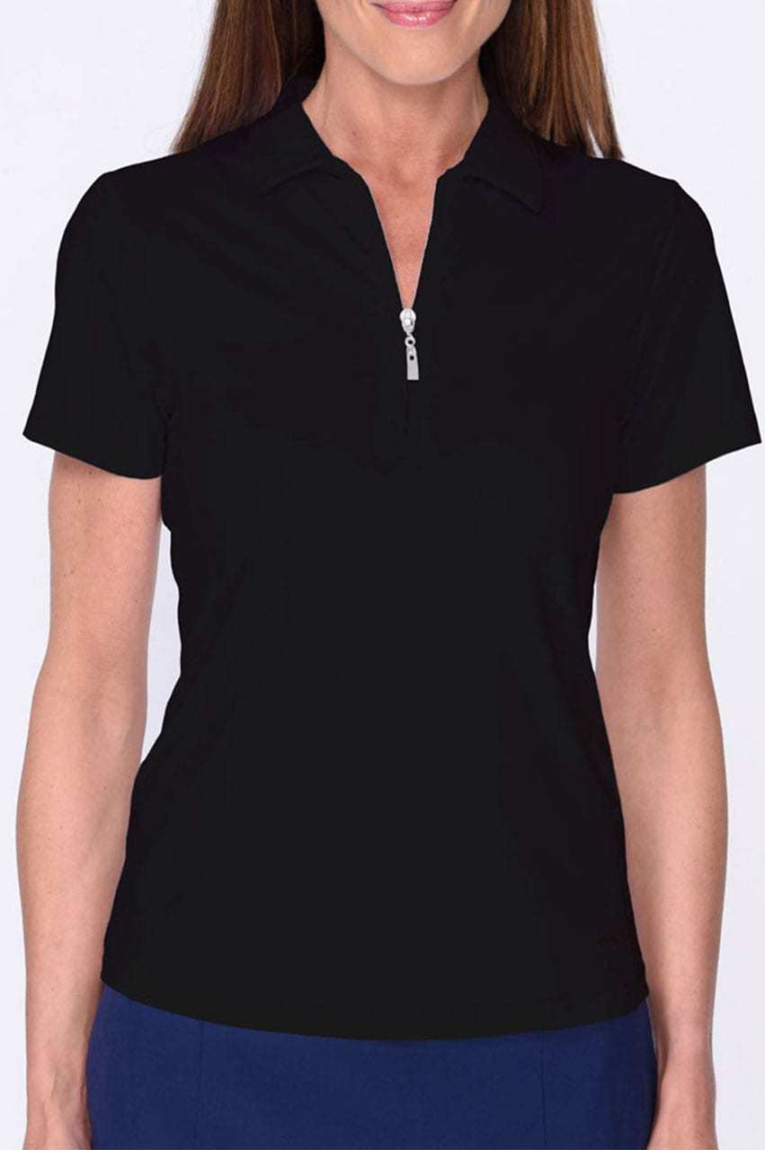 Women's Short Sleeve Zip Tech Polo - Black