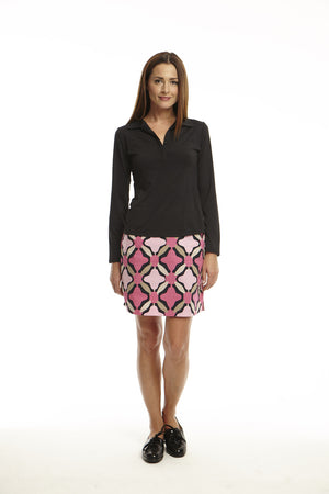 Women's Long Sleeve Ruffle Tech Polo - Black