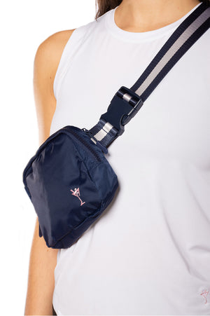 Women's navy over the shoulder belt bag for phone and wallet 