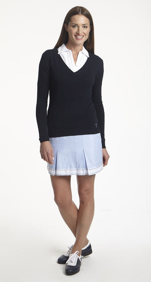 Women's Tiki Blue Cotton Pleated Skort