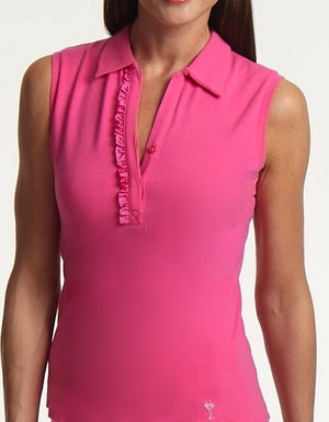 Women's Sleeveless Stretch Cotton Ruffle Polo | More Colors Available