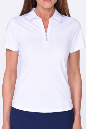 Women's Short Sleeve Zip Tech Polo - White